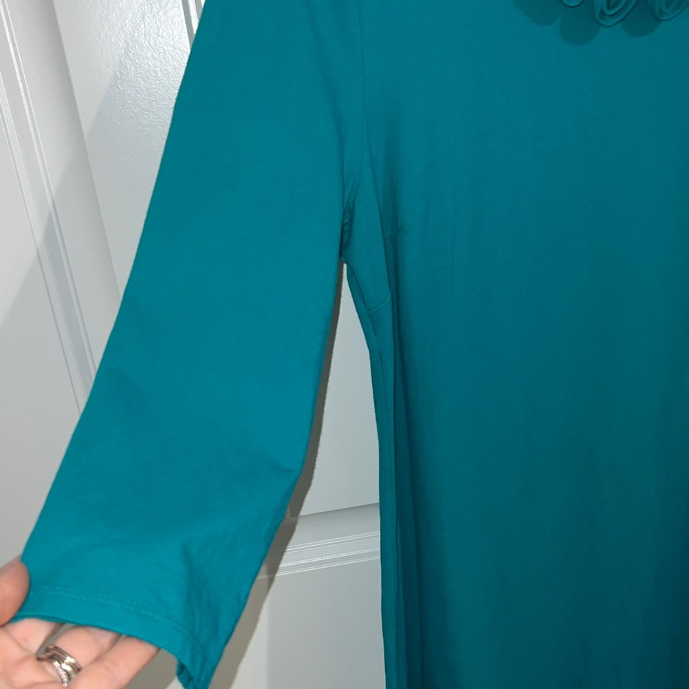Talbots Womens Size M jade green scoop neck ruffled 3/4 sleeve shift dress - Picture 4 of 8